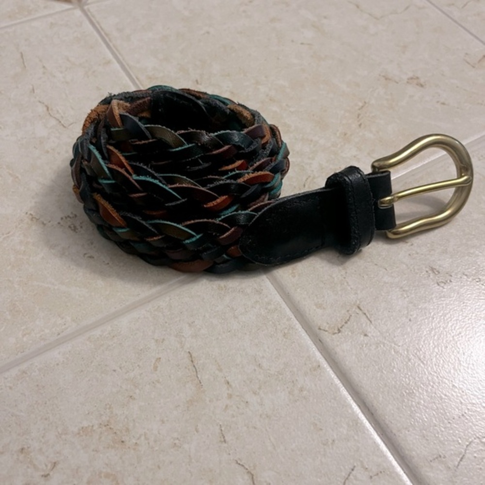 Braided Leather Belt with Gold Buckle